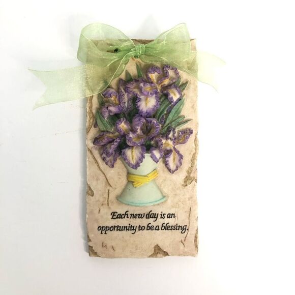 3d relief of purple irises in vase blessing quote wall decor easter friendship - Picture 1 of 5